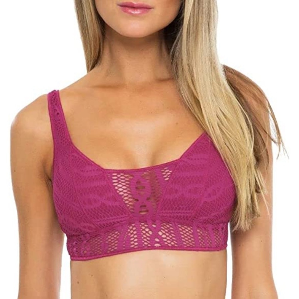 BECCA Magenta Crochet Bralette Bikini Top